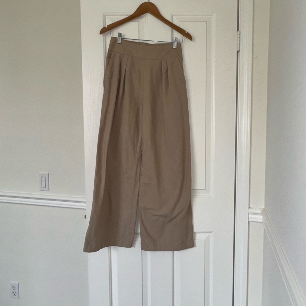 Abercrombie & Fitch High Rise Wide Leg Linen Pants Size Small Beige Pre-owned